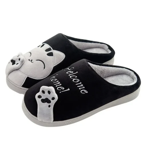 Women Winter Warm Slippers Cartoon Cat Shoes Furry Plush Slides Round Toe Flats Indoor Home Bedroom Floor Slippers Ladies Shoe - Image 5