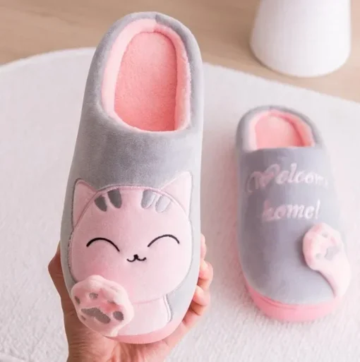 Women Winter Warm Slippers Cartoon Cat Shoes Furry Plush Slides Round Toe Flats Indoor Home Bedroom Floor Slippers Ladies Shoe - Image 2