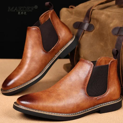 MAEDEF Chelsea Boots Retro Shoes Men Comfortable PU Leather Men's Ankle Boots Black Brown Mens Shoes British Style Short Boots - Image 5