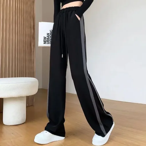 Women's Summer Thin Fashion Office Lady Simplicity Striped High Waist Wide Leg Pants Women Clothes All-match Casual Trousers - Image 4