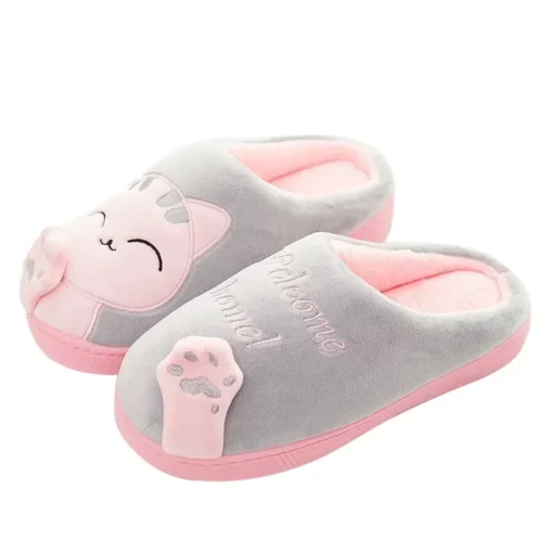 Women Winter Warm Slippers Cartoon Cat Shoes Furry Plush Slides Round Toe Flats Indoor Home Bedroom Floor Slippers Ladies Shoe - Image 6