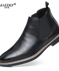 MAEDEF Chelsea Boots Retro Shoes Men Comfortable PU Leather Men's Ankle Boots Black Brown Mens Shoes British Style Short Boots