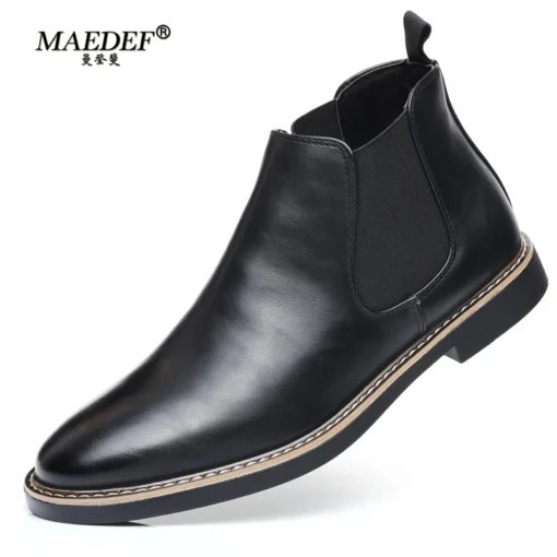 MAEDEF Chelsea Boots Retro Shoes Men Comfortable PU Leather Men's Ankle Boots Black Brown Mens Shoes British Style Short Boots