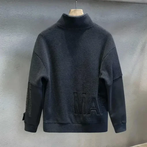 Male Clothes Fleeced Pullover Sweatshirt For Men Half Zip Embroidered Hoodieless Top 2025 New In Low Price Offers Sweat Shirt - Image 2