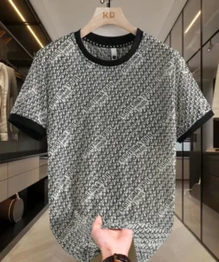 Ice Silk Short-sleeved Men's Trendy Thin T-shirt Ice Silk Speed Round Neck Half-sleeved Clothes Summer Slim Hollow T-shirt Shirt