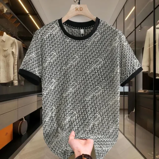 Ice Silk Short-sleeved Men's Trendy Thin T-shirt Ice Silk Speed Round Neck Half-sleeved Clothes Summer Slim Hollow T-shirt Shirt