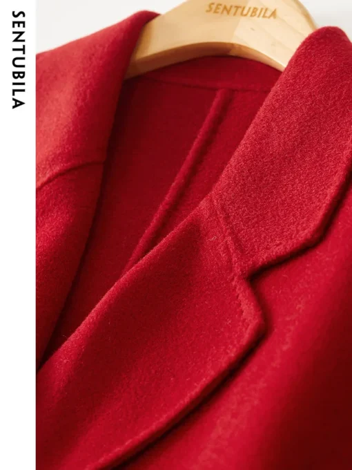 SENTUBILA Red Wool Wrap Coats for Women 2024 Winter Clothes Double Faced 100% Wool Loose Warm Jacket Female Outerwear W44O58458X - Image 6