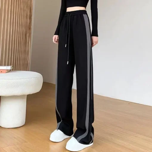 Women's Summer Thin Fashion Office Lady Simplicity Striped High Waist Wide Leg Pants Women Clothes All-match Casual Trousers - Image 3
