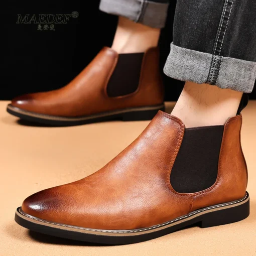 MAEDEF Chelsea Boots Retro Shoes Men Comfortable PU Leather Men's Ankle Boots Black Brown Mens Shoes British Style Short Boots - Image 6