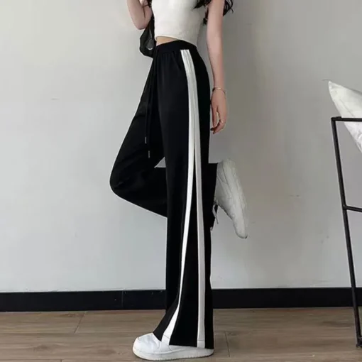 Women's Summer Thin Fashion Office Lady Simplicity Striped High Waist Wide Leg Pants Women Clothes All-match Casual Trousers