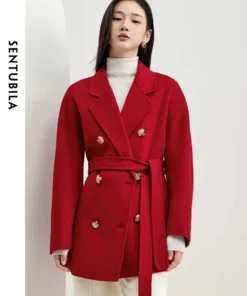 SENTUBILA Red Wool Wrap Coats for Women 2024 Winter Clothes Double Faced 100% Wool Loose Warm Jacket Female Outerwear W44O58458X
