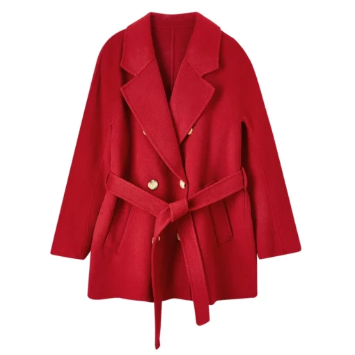SENTUBILA Red Wool Wrap Coats for Women 2024 Winter Clothes Double Faced 100% Wool Loose Warm Jacket Female Outerwear W44O58458X - Image 5