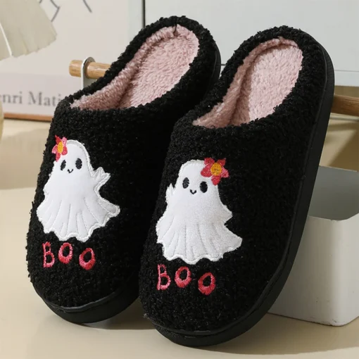 Halloween Ghost Plush Slippers Warm Slip-on House Shoes Comfortable Soft Furry Slipper Anti Slip Fuzzy Ghost Slippers for Winter - Image 2