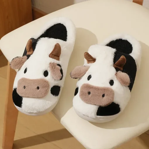 Women Winter Warm Slippers Cartoon Cat Shoes Furry Plush Slides Round Toe Flats Indoor Home Bedroom Floor Slippers Ladies Shoe - Image 3