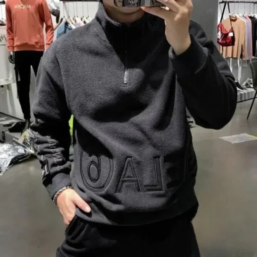 Male Clothes Fleeced Pullover Sweatshirt For Men Half Zip Embroidered Hoodieless Top 2025 New In Low Price Offers Sweat Shirt - Image 4