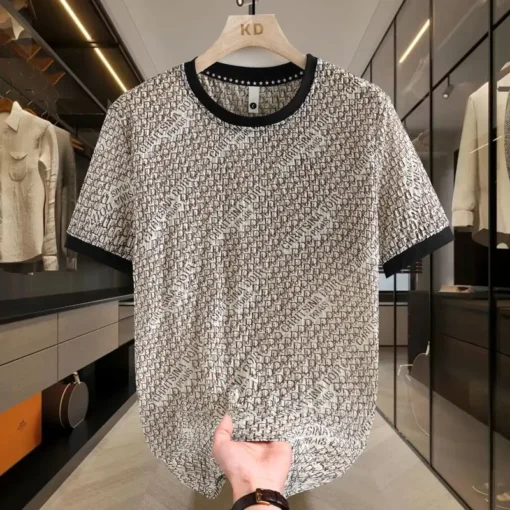 Ice Silk Short-sleeved Men's Trendy Thin T-shirt Ice Silk Speed Round Neck Half-sleeved Clothes Summer Slim Hollow T-shirt Shirt - Image 2