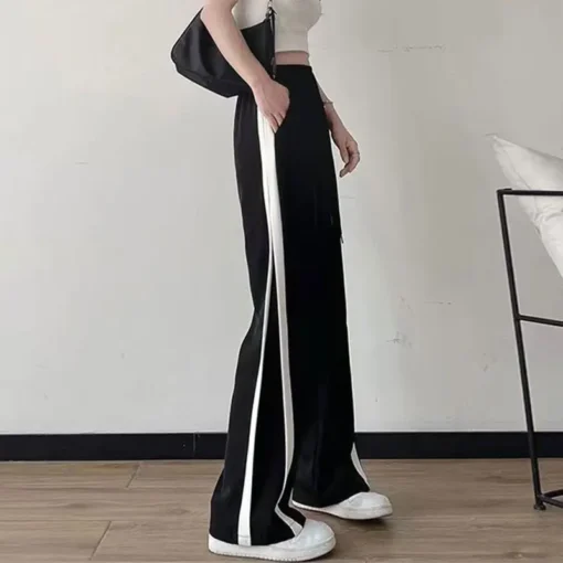 Women's Summer Thin Fashion Office Lady Simplicity Striped High Waist Wide Leg Pants Women Clothes All-match Casual Trousers - Image 2