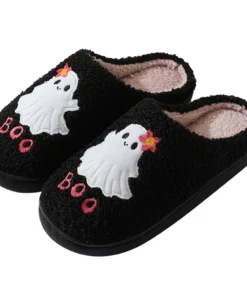 Halloween Ghost Plush Slippers Warm Slip-on House Shoes Comfortable Soft Furry Slipper Anti Slip Fuzzy Ghost Slippers for Winter