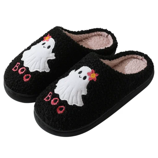 Halloween Ghost Plush Slippers Warm Slip-on House Shoes Comfortable Soft Furry Slipper Anti Slip Fuzzy Ghost Slippers for Winter