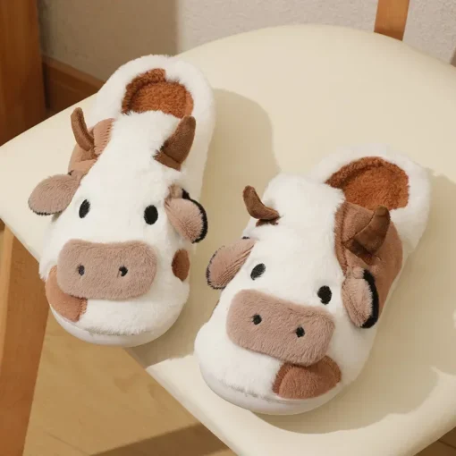 Women Winter Warm Slippers Cartoon Cat Shoes Furry Plush Slides Round Toe Flats Indoor Home Bedroom Floor Slippers Ladies Shoe - Image 4